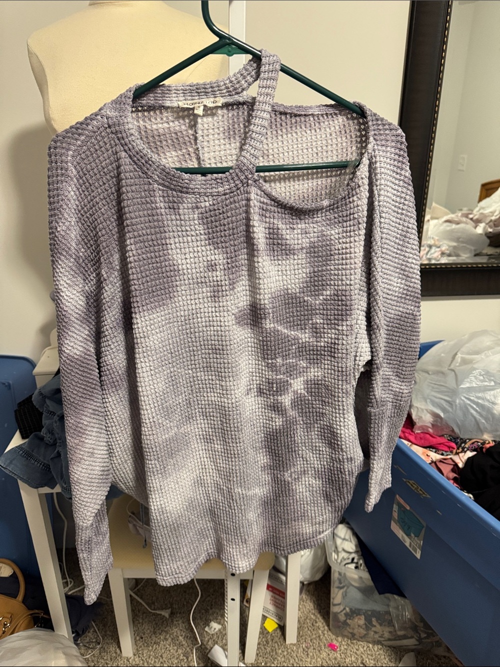 Main Strip Light Lavender Waffle-Knit Crewneck Sweater